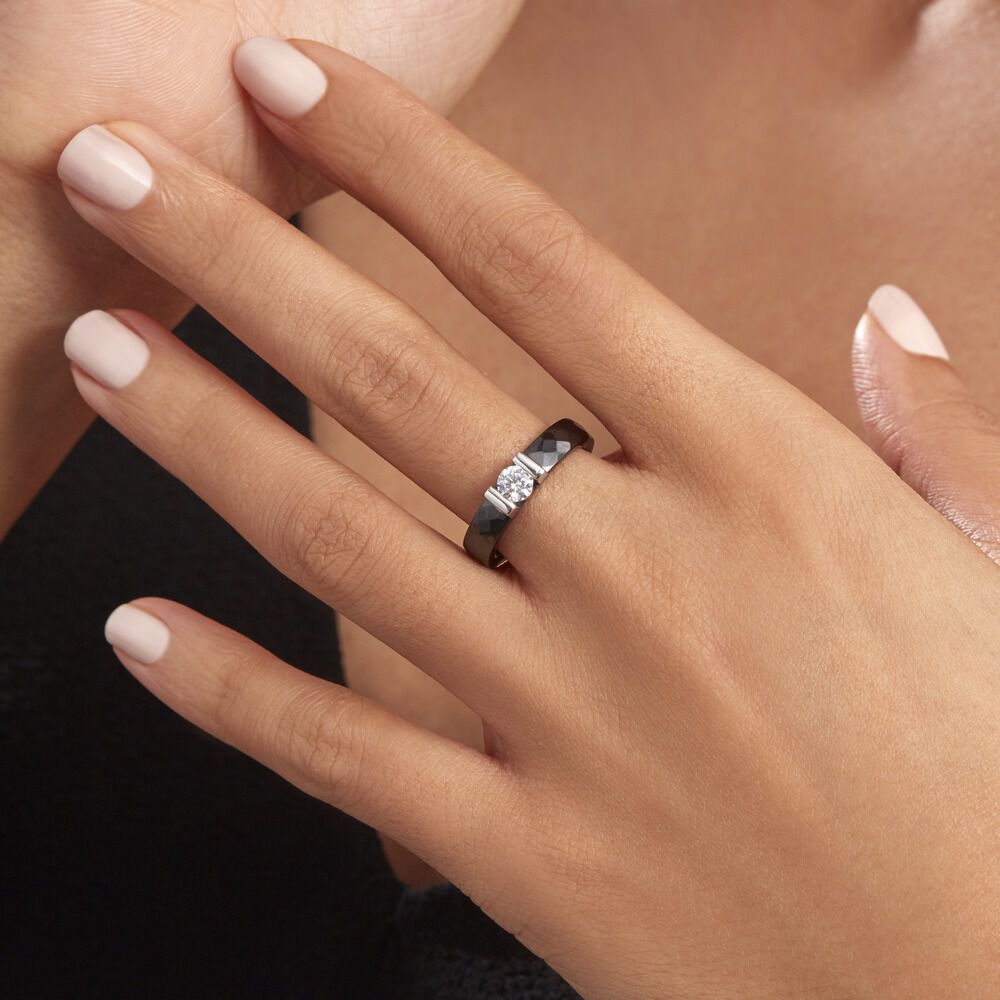 Bague Solitaire Ceramik Design Argent  Oxyde De Zirconium Et Céramique - Bagues de promesse Femme | Marc Orian