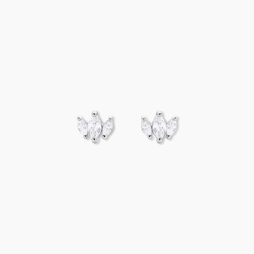 Boucles D'oreilles Puces Eclat D'Aurore Argent Blanc Oxy - Puces Femme | Marc Orian