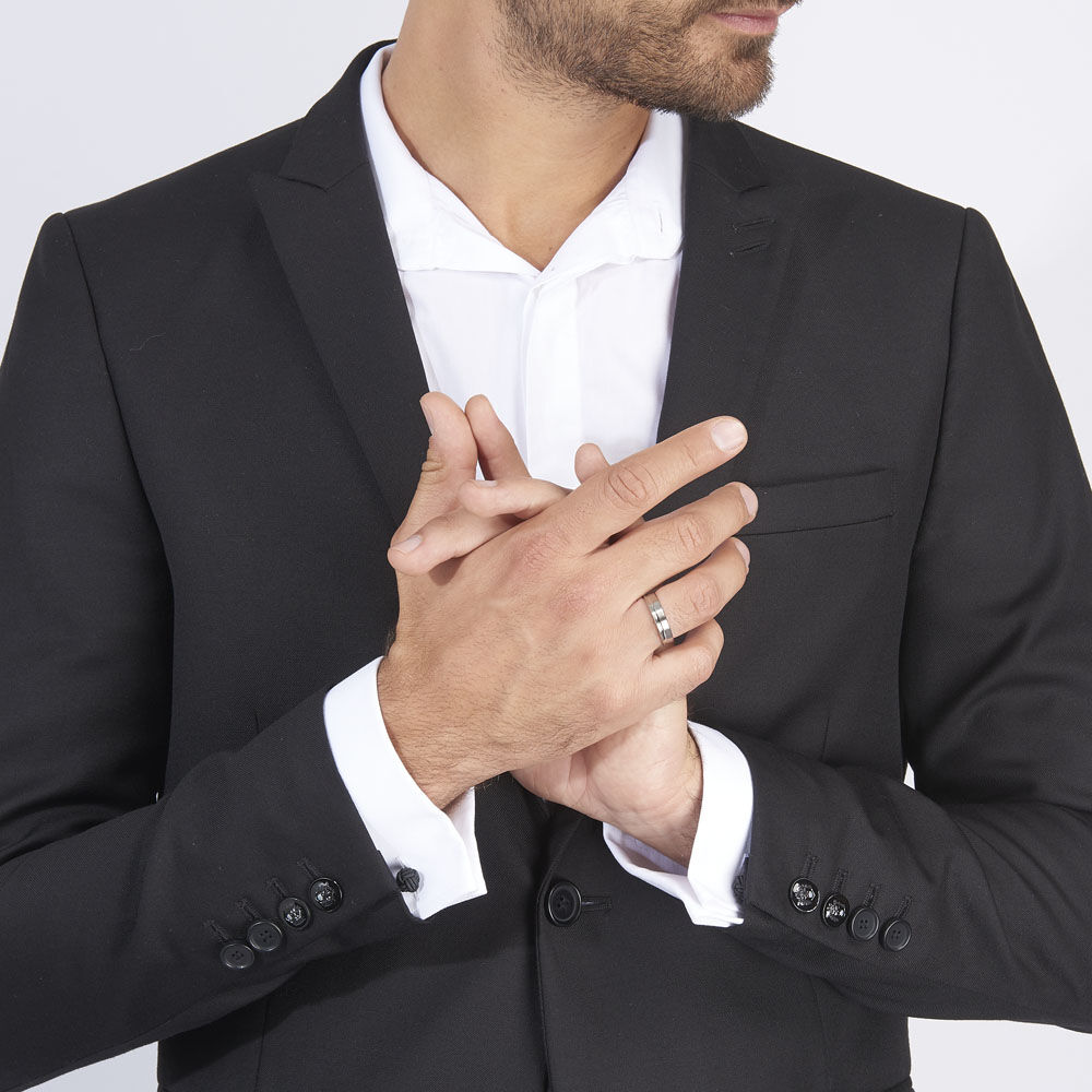 Alliance Mat Et Brillant Liseret Ruban Plat Palladium Blanc - Alliances duo Homme | Marc Orian