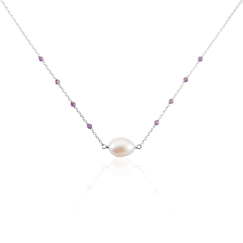 Collier Kerri Argent Blanc Perle De Culture Améthyste - Colliers avec pierres Femme | Marc Orian
