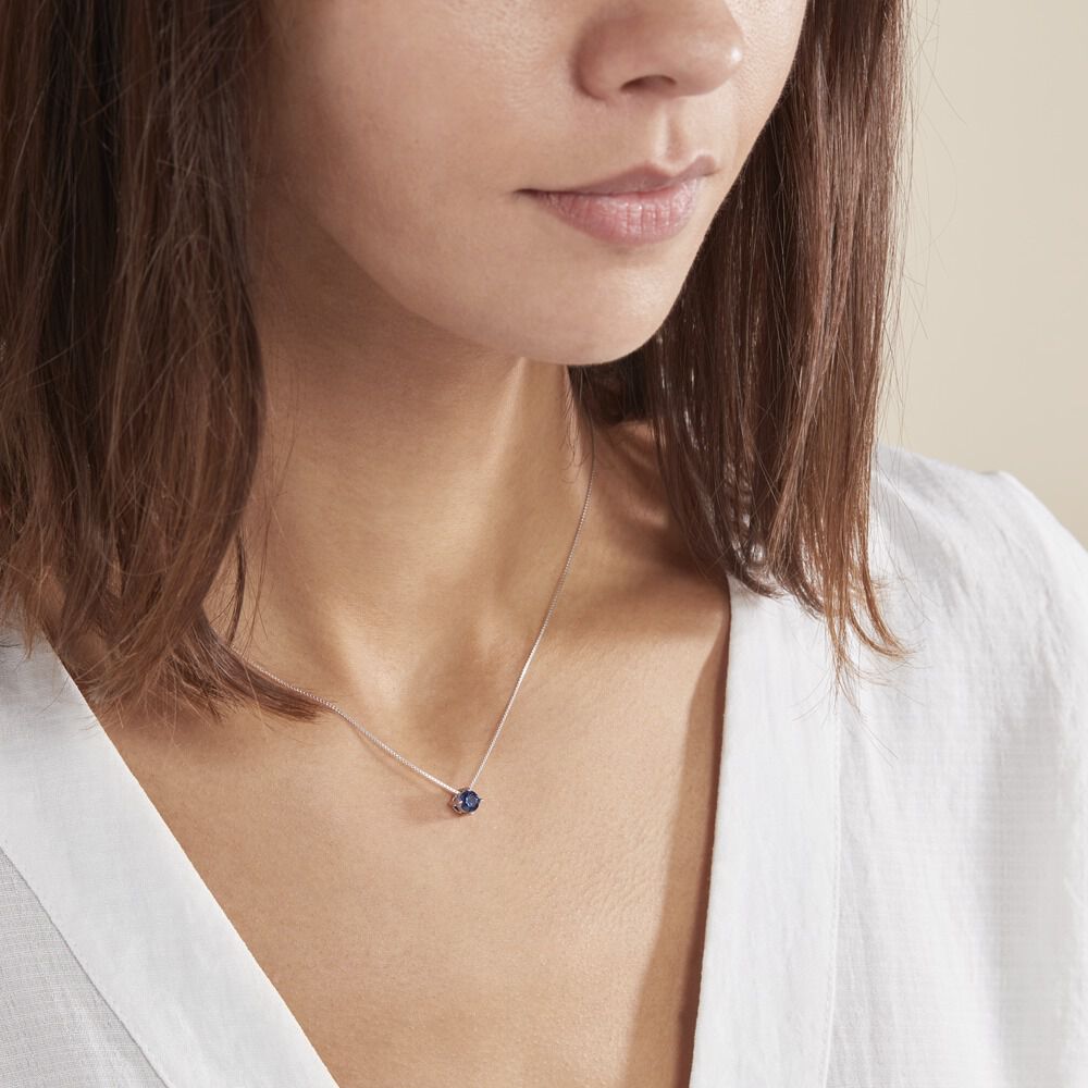 Collier Dwight Argent Blanc Oxyde De Zirconium Bleu - Colliers solitaires Femme | Marc Orian