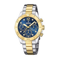 cadran argenté fond bleu bracelet acier bicolore