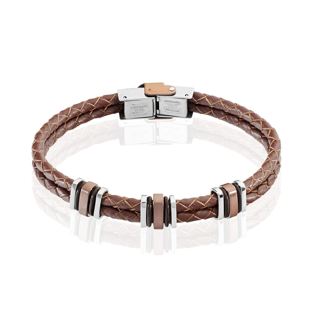 Bracelet Acier Carbone Cuir Tresse FIBHBW04896 • Marc Orian
