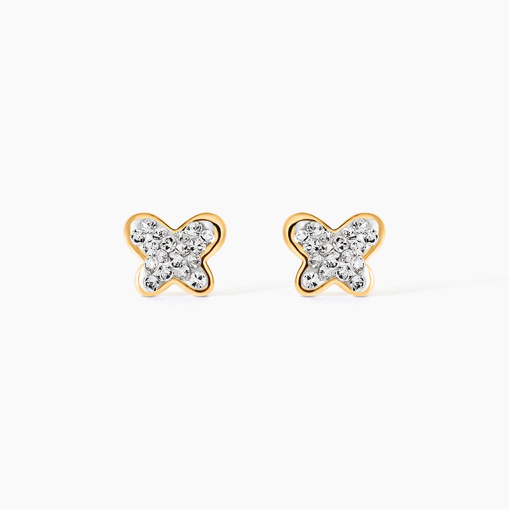 Boucles D'oreilles Puces Or Jaune Cercis Strass - Puces Enfant | Marc Orian
