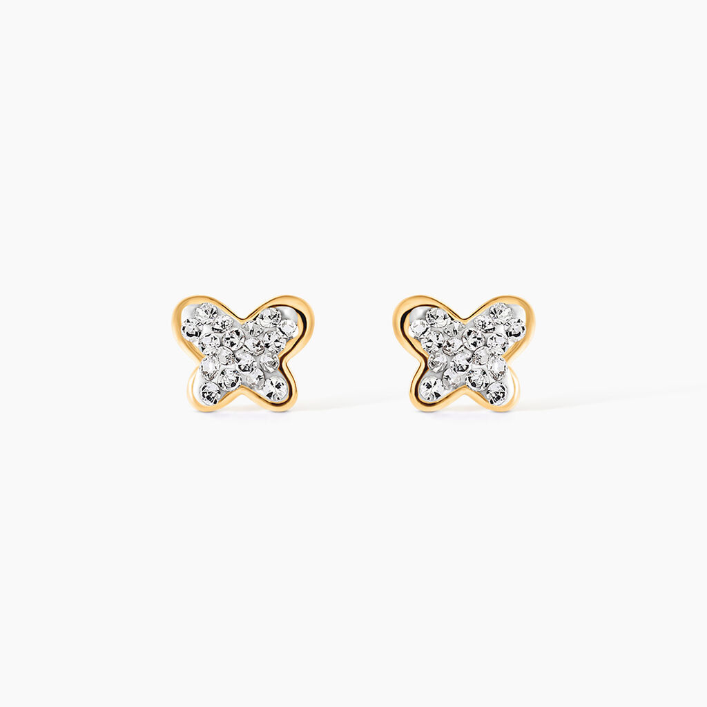 Boucles D'oreilles Puces Or Jaune Cercis Strass - Puces Enfant | Marc Orian