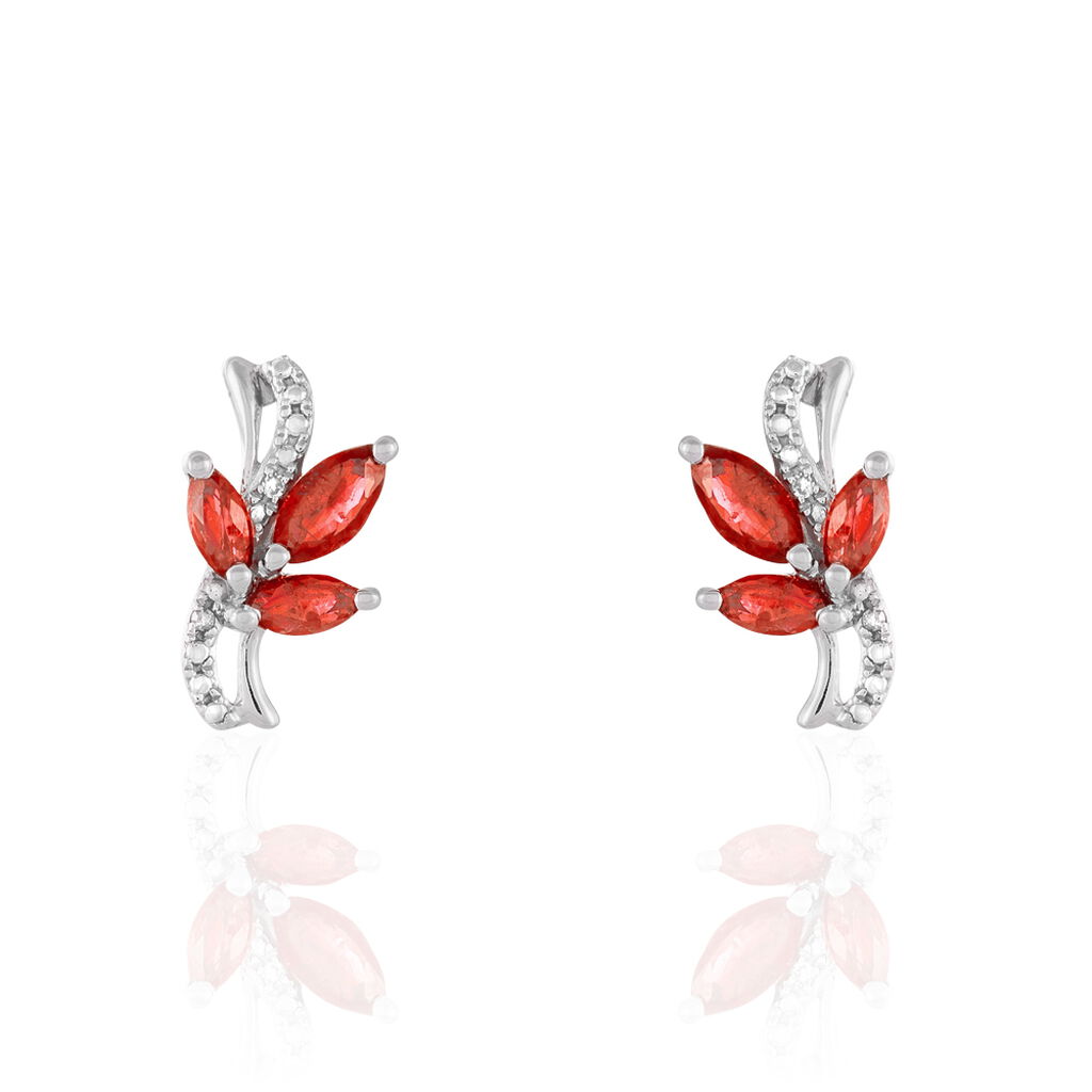 Boucles D'oreilles Puces Angie Or Blanc Diamant Et Rubis - Puces Femme | Marc Orian