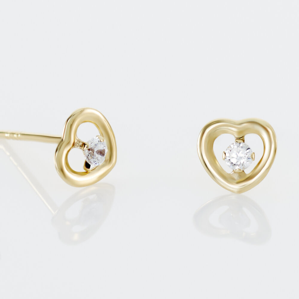Boucles D'oreilles Puces Daria Cœur Or Jaune Oxyde De Zirconium - Puces Famille | Marc Orian