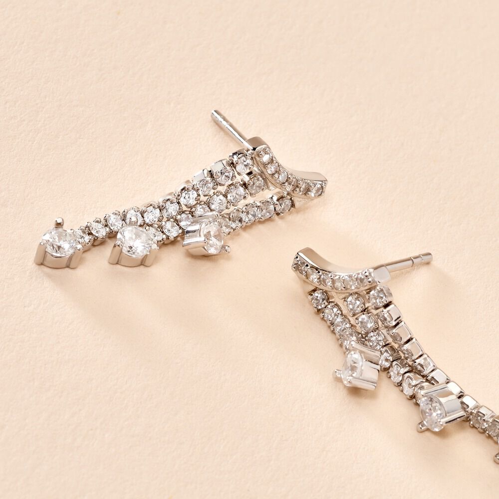 Boucles D'oreilles Pendantes Isalis Argent Blanc Oxyde De Zirconium - Pendantes Femme | Marc Orian