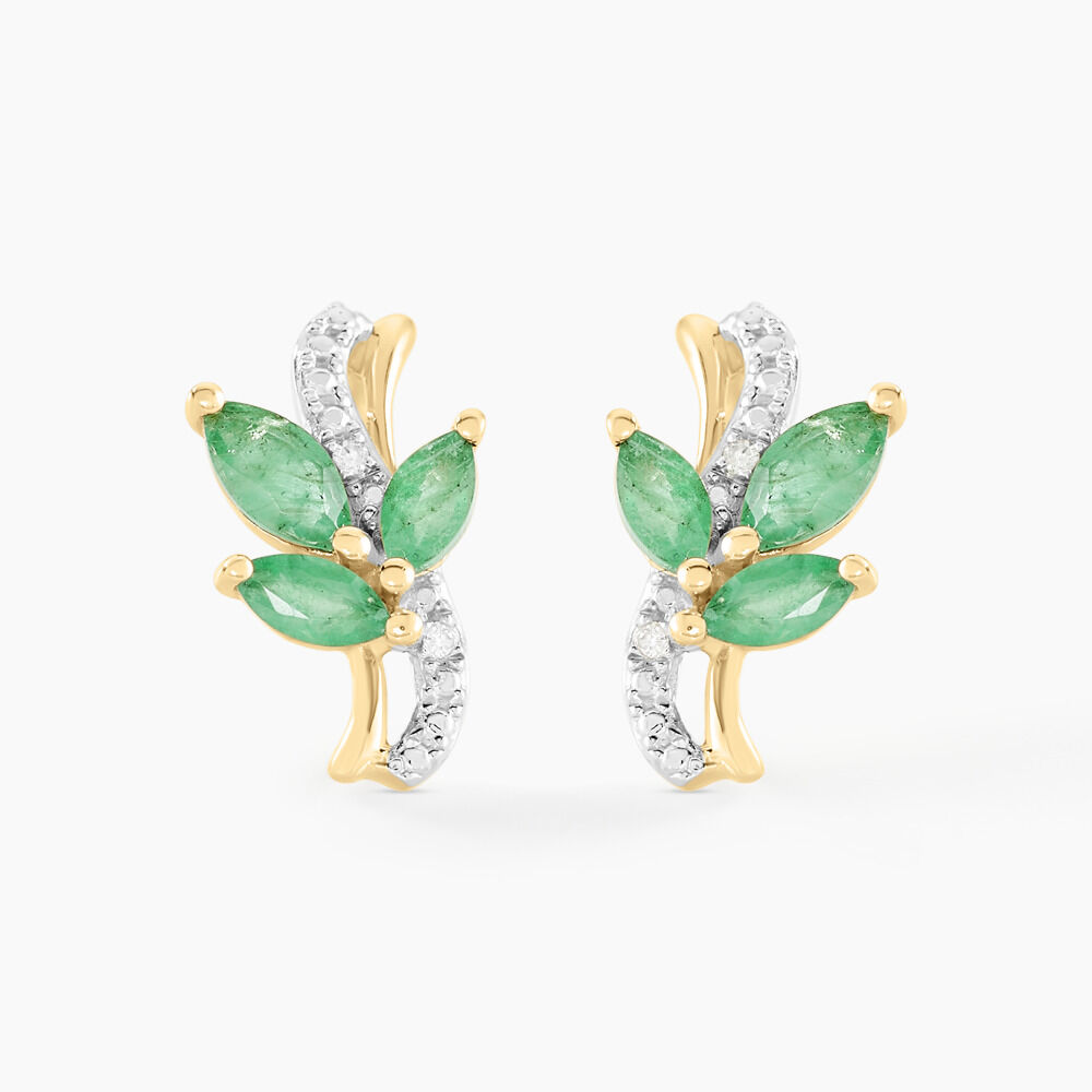 Boucles D'oreilles Puces Angie Or Jaune Emeraude Diamant - Puces Femme | Marc Orian