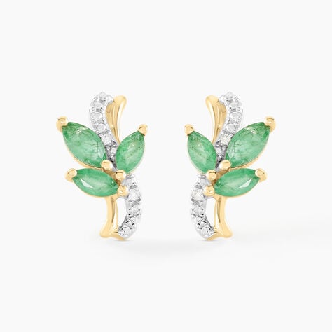 Boucles D'oreilles Puces Angie Or Jaune Emeraude Diamant - Puces Femme | Marc Orian