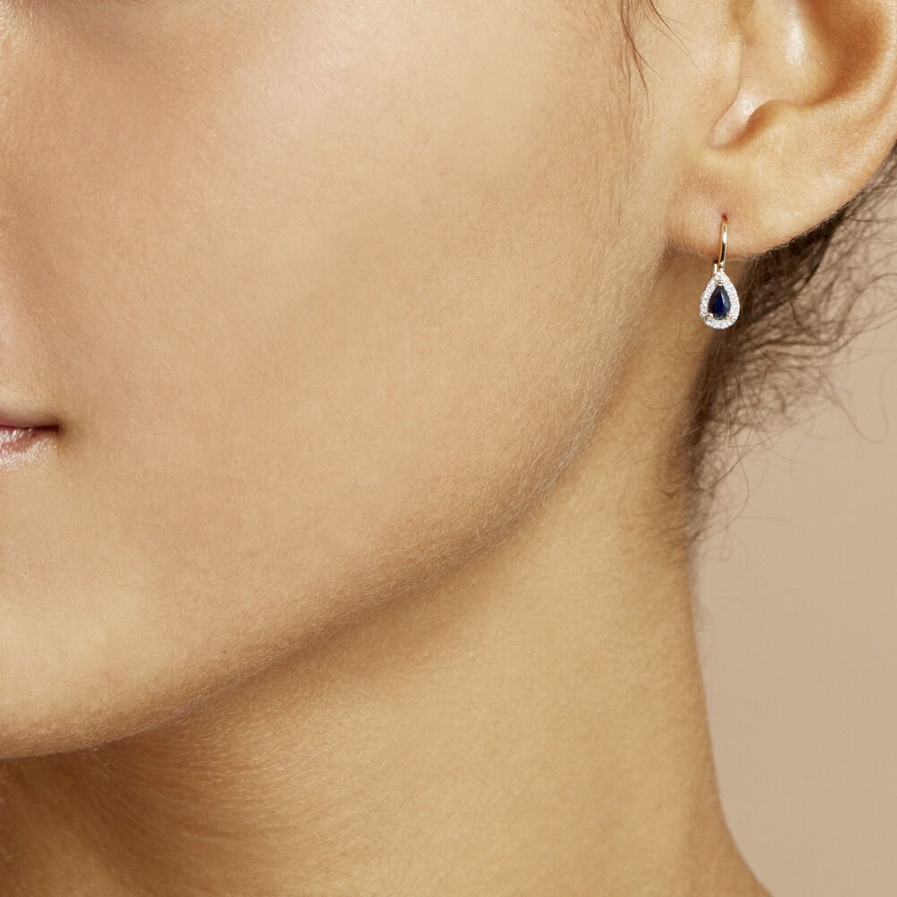 Boucles D'oreilles Pendantes Doorsie Or Jaune Saphir Et Diamant -  Femme | Marc Orian
