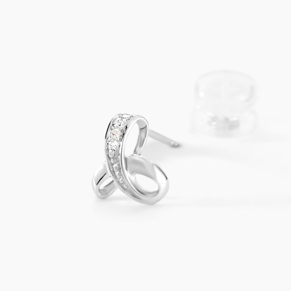 Boucles D'oreilles Puces Volute Or Blanc Diamant - Puces Femme | Marc Orian