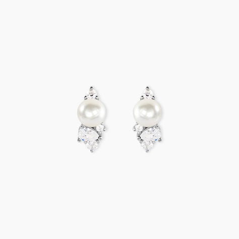 Boucles D'Oreilles Puces Elea Argent Blanc Perle De Culture Oxyde De Zirconium - Puces Femme | Marc Orian