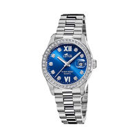 cadran argenté fond bleu bracelet acier argenté