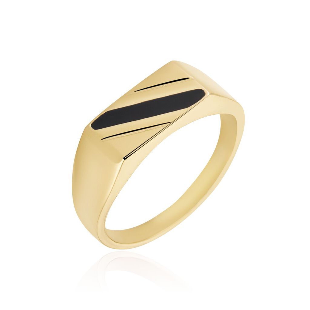 Chevalière Plaqué Or Jaune Barth Email Noir - Chevalières Homme | Marc Orian