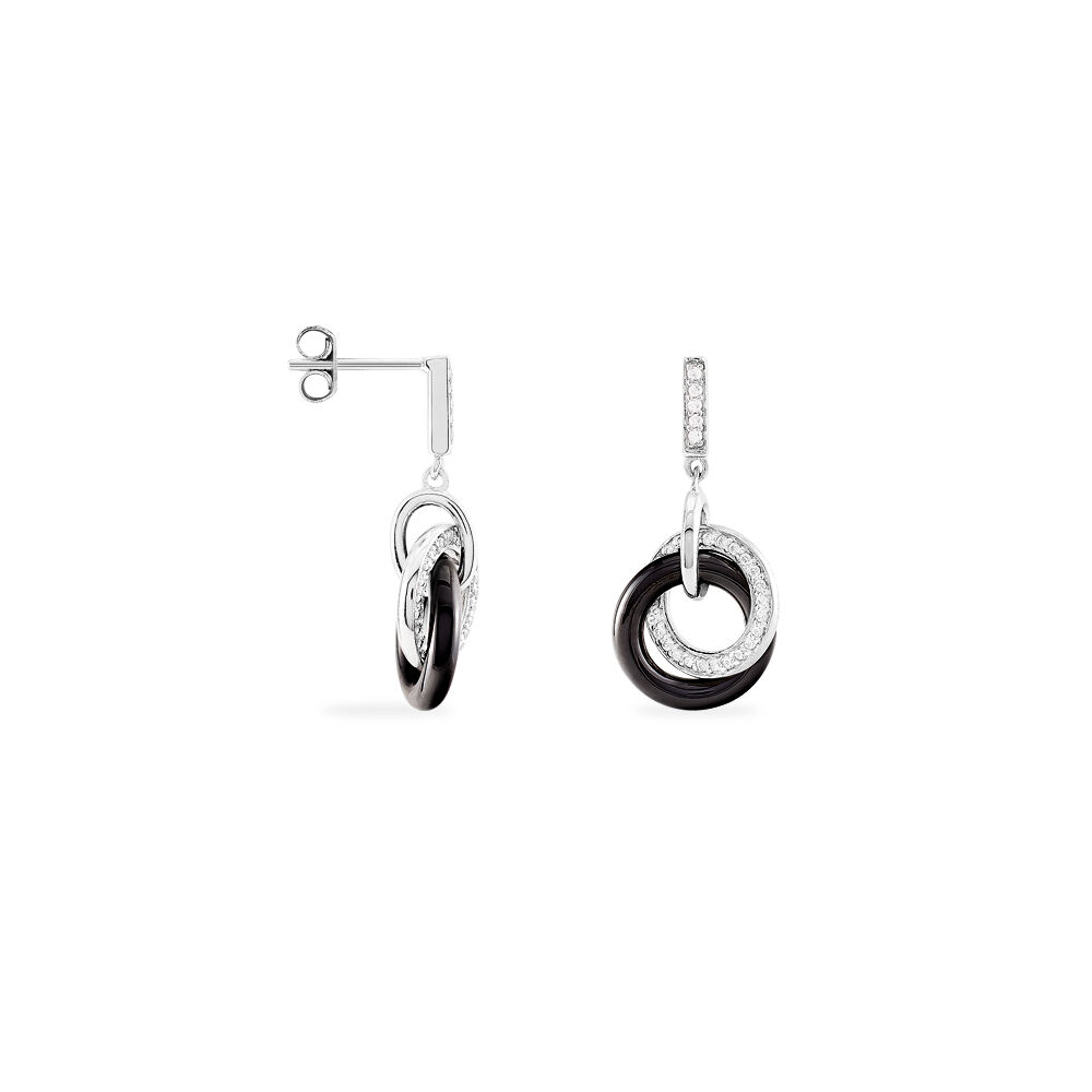 Boucles D'oreilles Pendantes You&me Argent Blanc C&eacute;ramique Et Oxyde - Pendantes Femme | Marc Orian