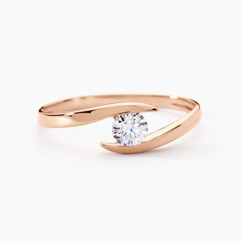 Bague Femme En Or Rose Réglable Avec Zircone – Design Torsadé – Empilable – Parfaite Pour Fiançailles, Promesse Ou Cadeau