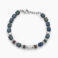 Bracelet Dark Pearl Acier Blanc Hématite Pierre De Lave Agate