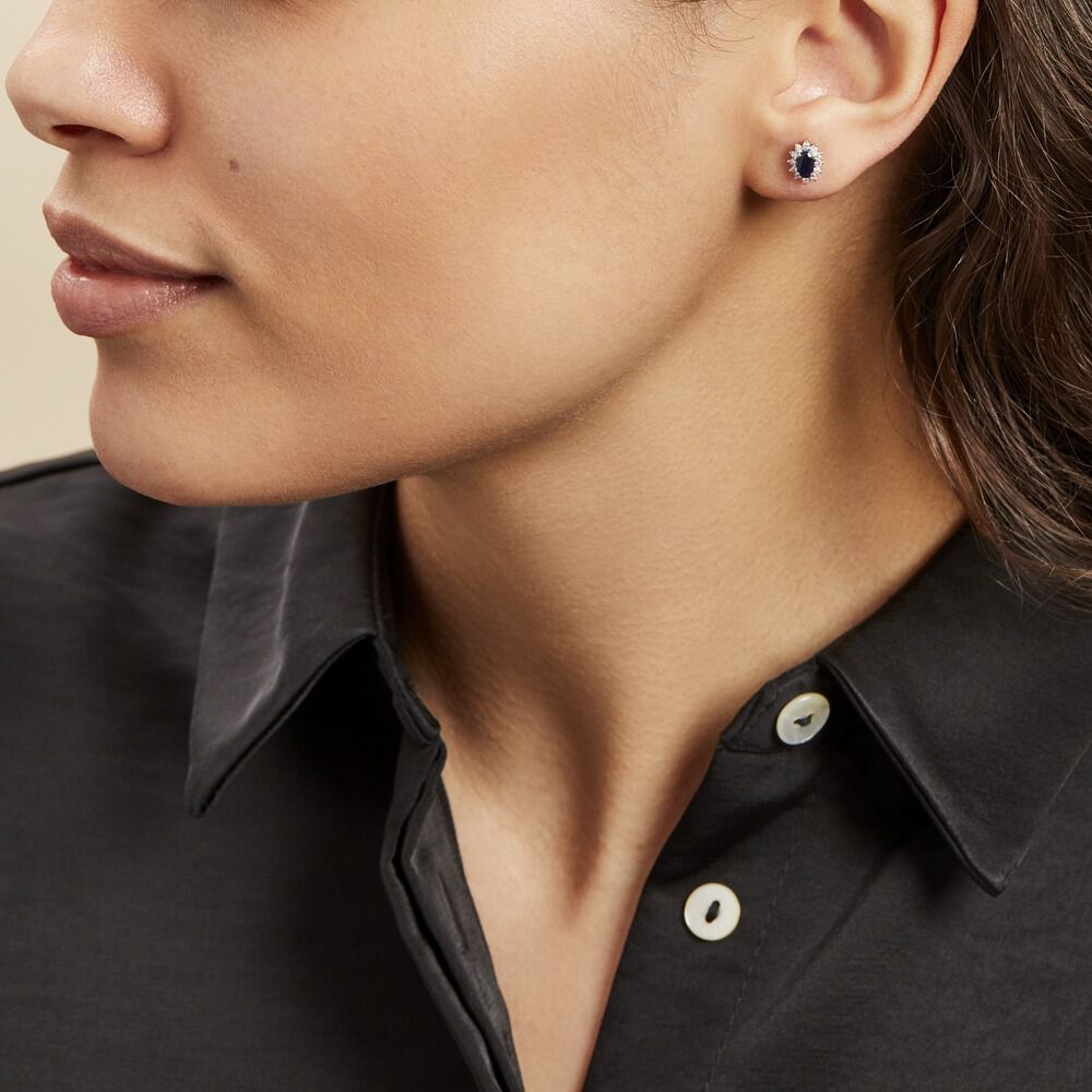 Boucles D'oreilles Puces Vladimir Or Blanc Saphir Diamant -  Femme | Marc Orian