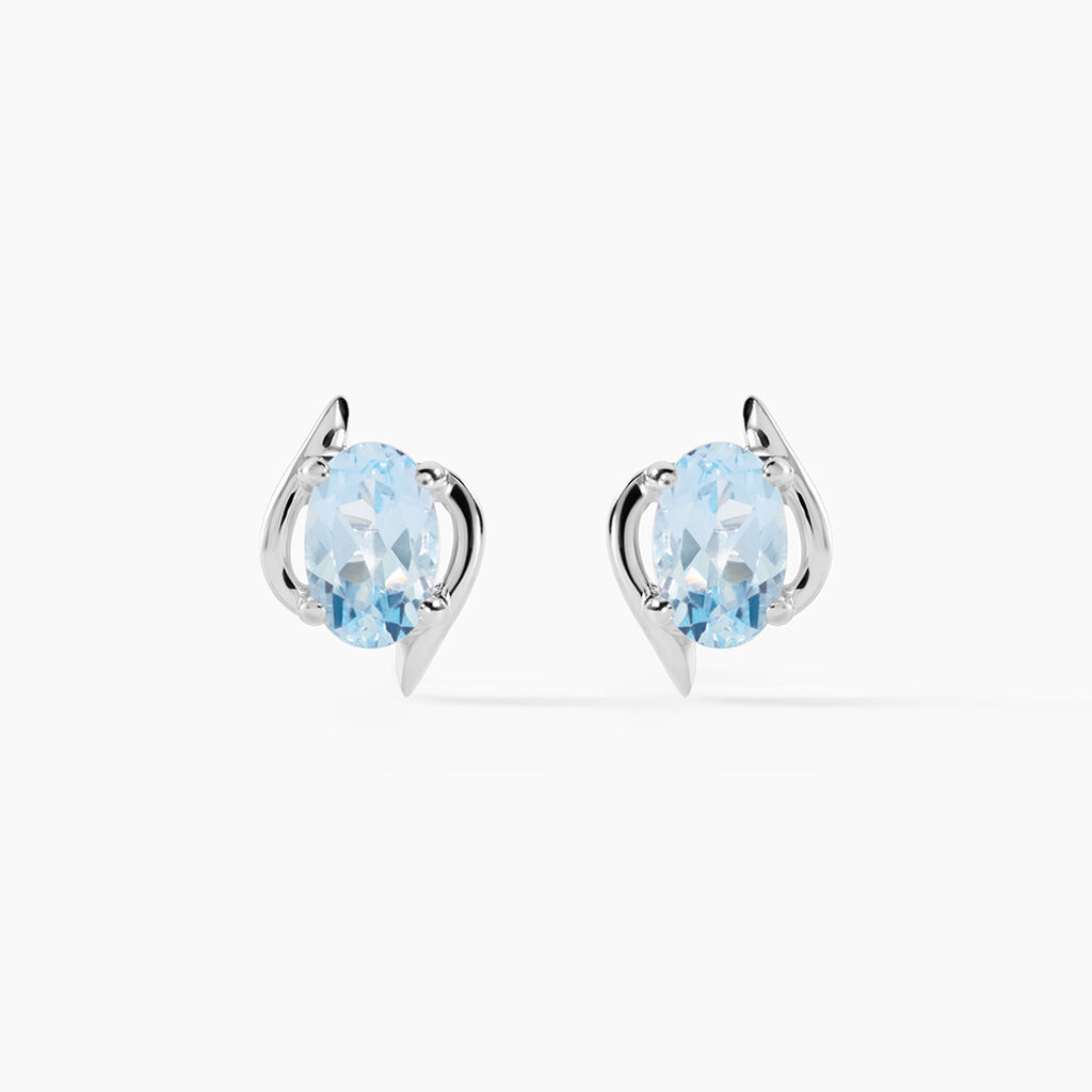 Boucles D'oreilles Puces Vrille Ovale Or Blanc Topaze - Puces Femme | Marc Orian