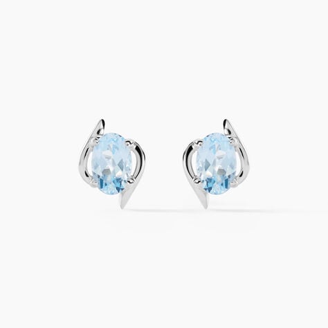 Boucles D'oreilles Puces Vrille Ovale Or Blanc Topaze - Puces Femme | Marc Orian