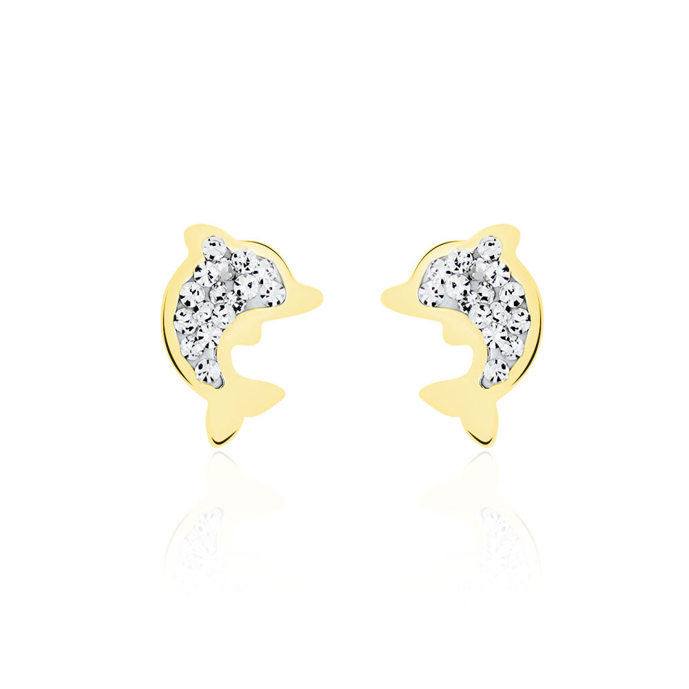 Boucles D'oreilles Puces Eleanor Dauphin 0 Or Jaune Strass - Puces Femme | Marc Orian