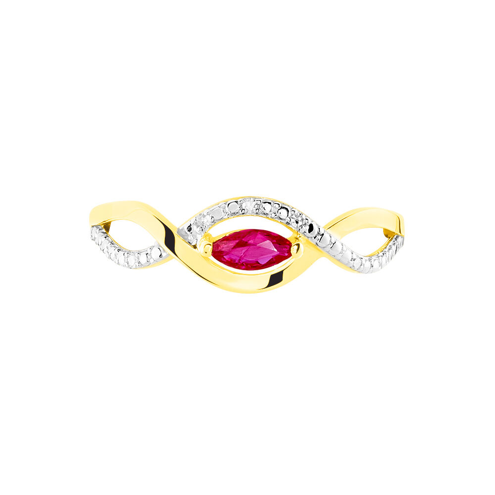 Bague Ondulation Or Bicolore Rubis Et Diamant - Bagues vintage Femme | Marc Orian