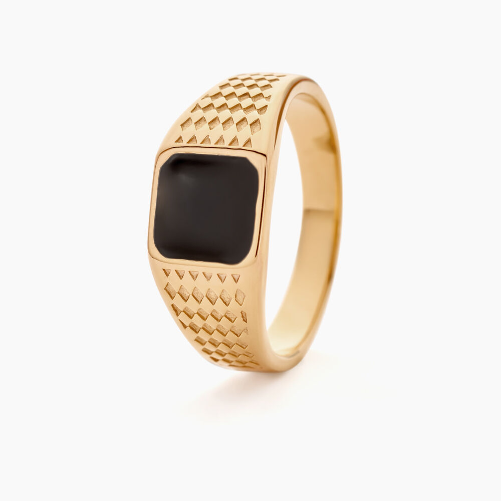 Chevalière Plaqué Or Jaune Ariston Email Noir - Chevalières Homme | Marc Orian