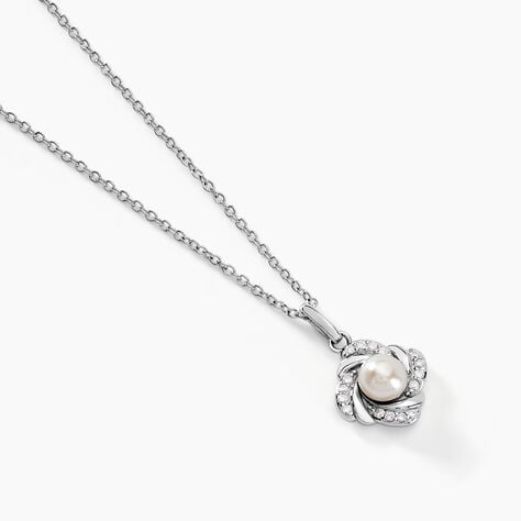 Collier Laetoria Argent Blanc Perle De Culture Oxyde De Zirconium - Colliers avec pierres Femme | Marc Orian
