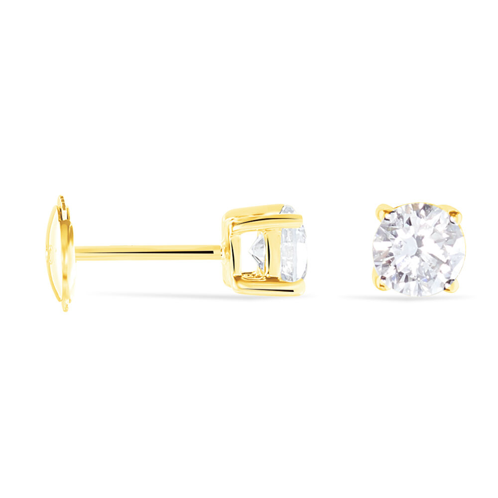 Boucles D'oreilles Puces 4 Griffes Or Jaune Diamant Synthetique - Puces Femme | Marc Orian