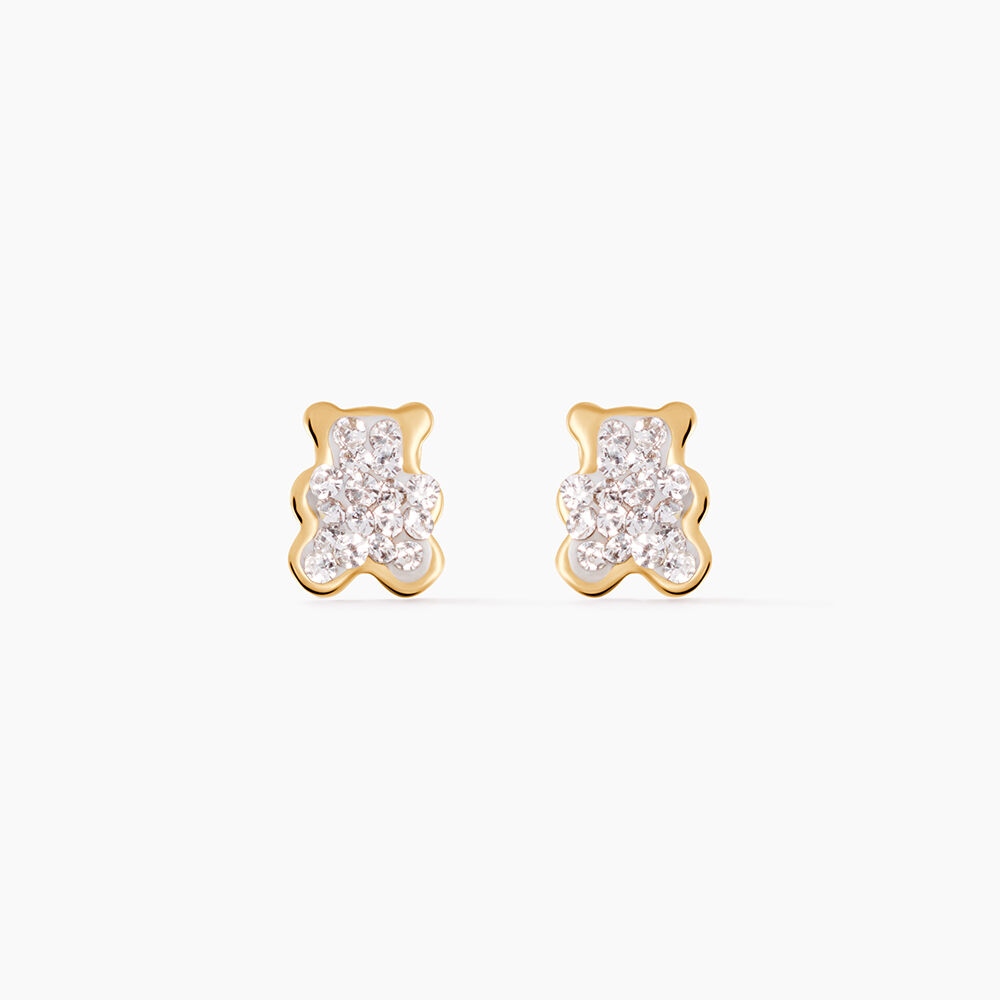 Boucles D'oreilles Puces Emerica Ours 0 Or Jaune Strass - Puces Enfant | Marc Orian