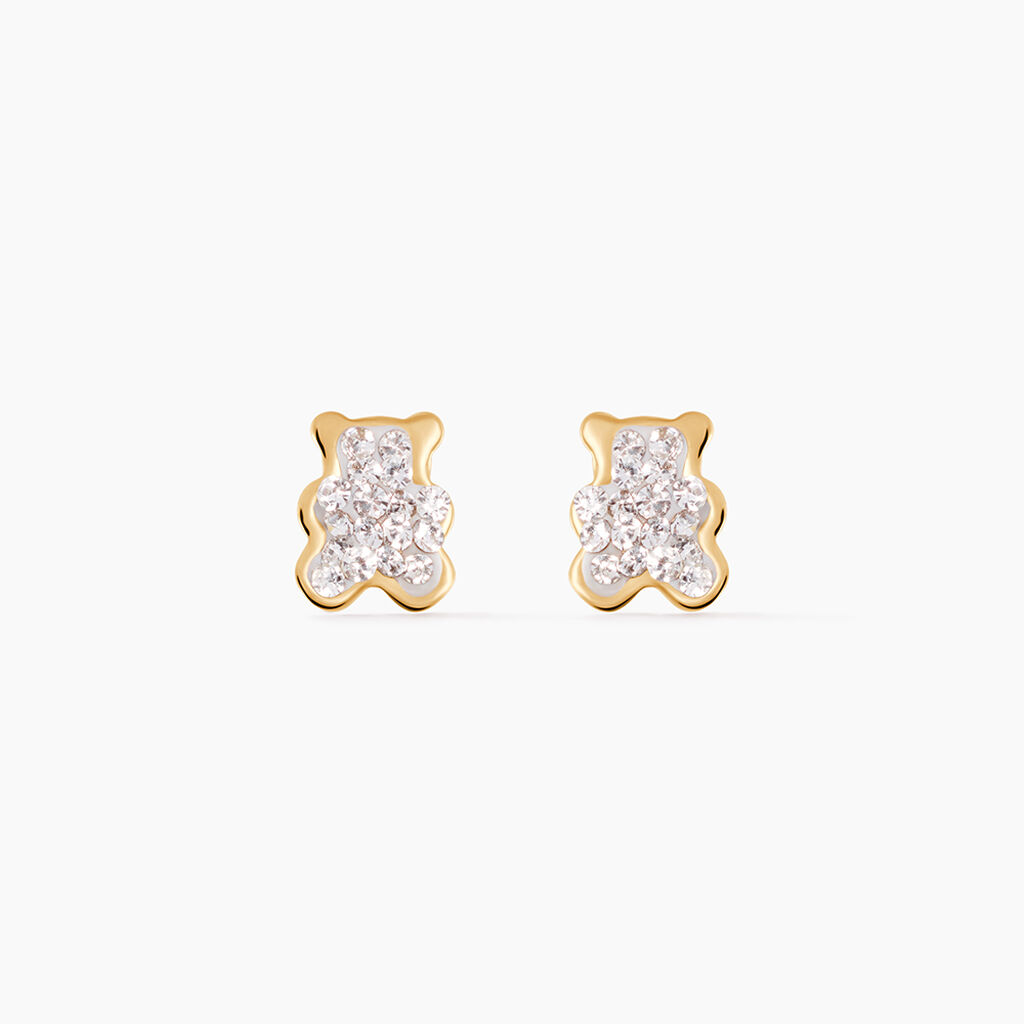 Boucles D'oreilles Puces Emerica Ours 0 Or Jaune Strass - Puces Enfant | Marc Orian