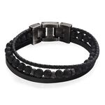 Bracelet Phebus Him Acier Vieilli Cuir Noir Pierre De Lave - Bracelets cuir Homme | Marc Orian