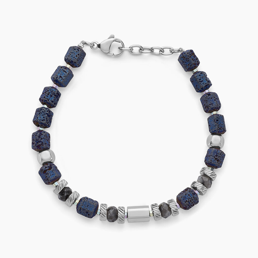 Bracelet Dark Pearl Acier Blanc Hématite Pierre De Lave Agate - Bracelets chaînes Homme | Marc Orian