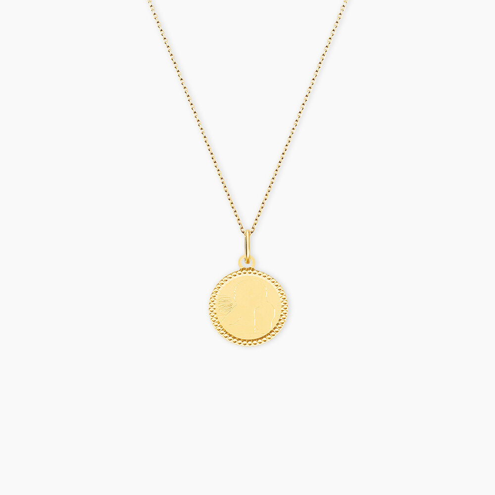 Pendentif Ange Rond Cisele Or Jaune - Médailles et médaillons Famille | Marc Orian