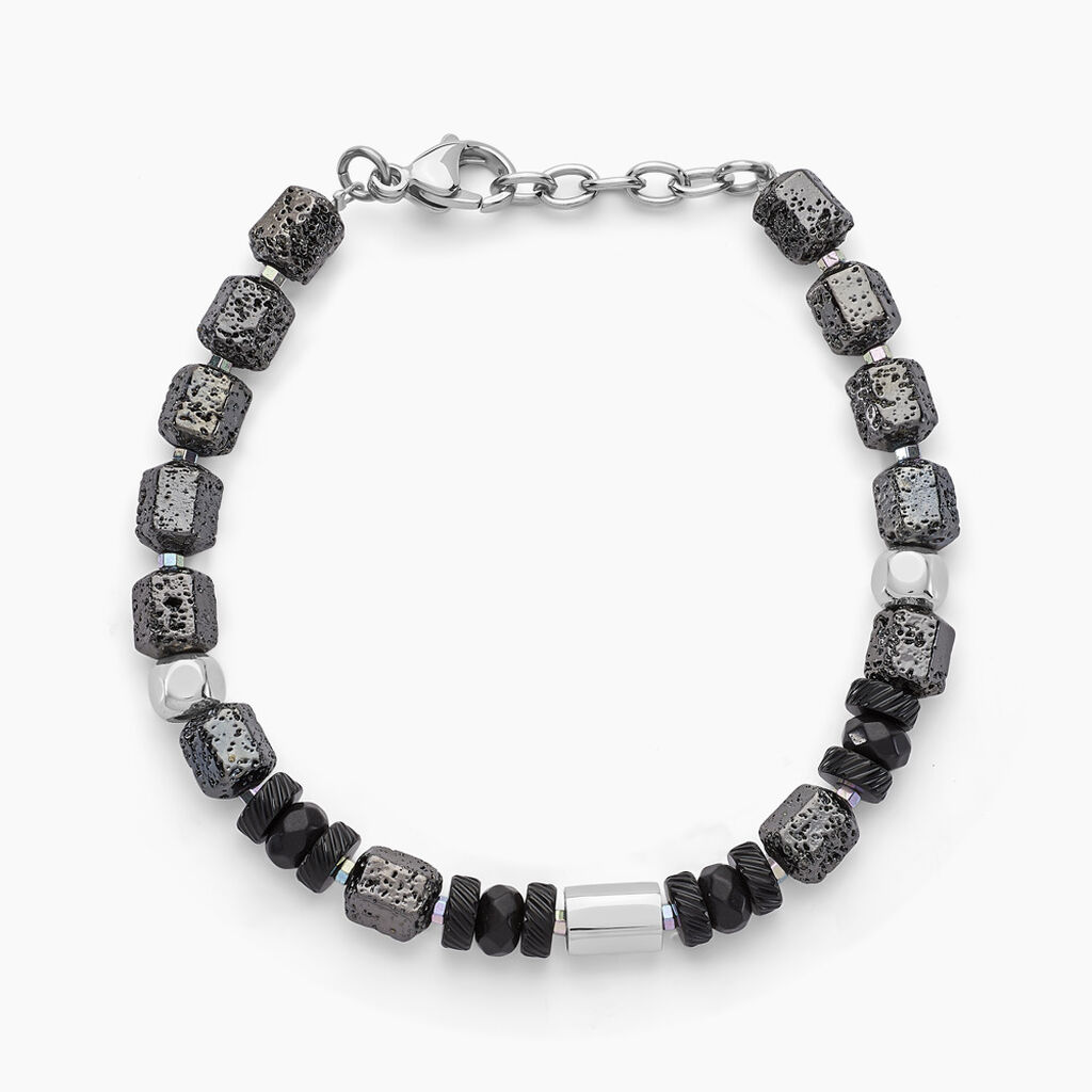 Bracelet Dark Pearl Acier Bicolore Pierre De Lave H&eacute;matite - Bracelets cha&icirc;nes Homme | Marc Orian