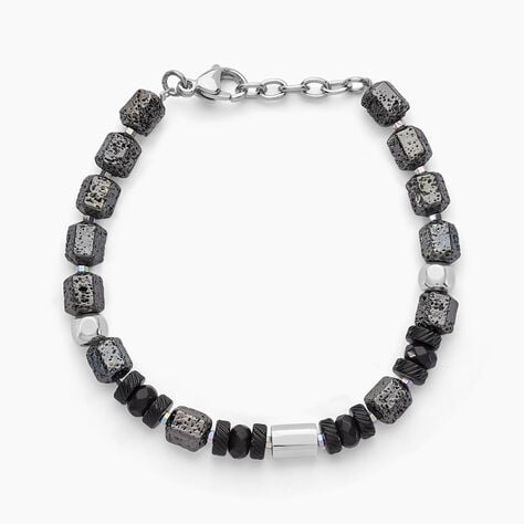 Bracelet Dark Pearl Acier Bicolore Pierre De Lave H&eacute;matite - Bracelets cha&icirc;nes Homme | Marc Orian