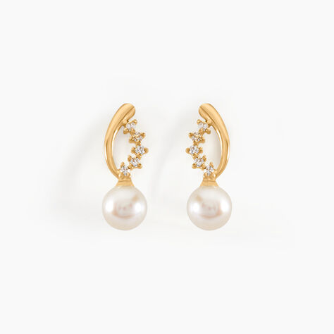 Boucles D'oreilles Puces Dominga Or Jaune Perle De Culture Et Oxyde - Puces Femme | Marc Orian