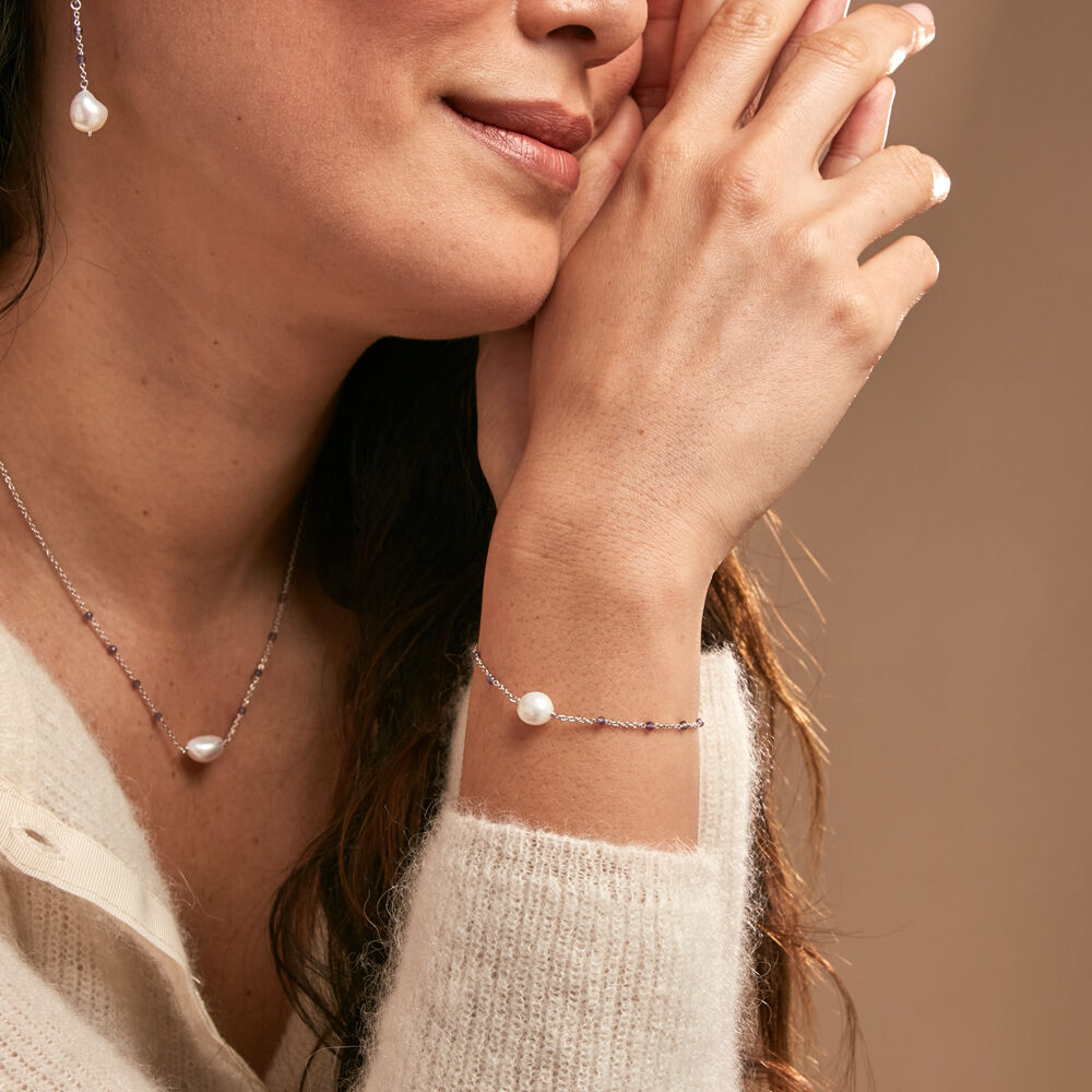 Bracelet Kerri Argent Blanc Perle De Culture Améthyste - Bracelets chaînes Femme | Marc Orian