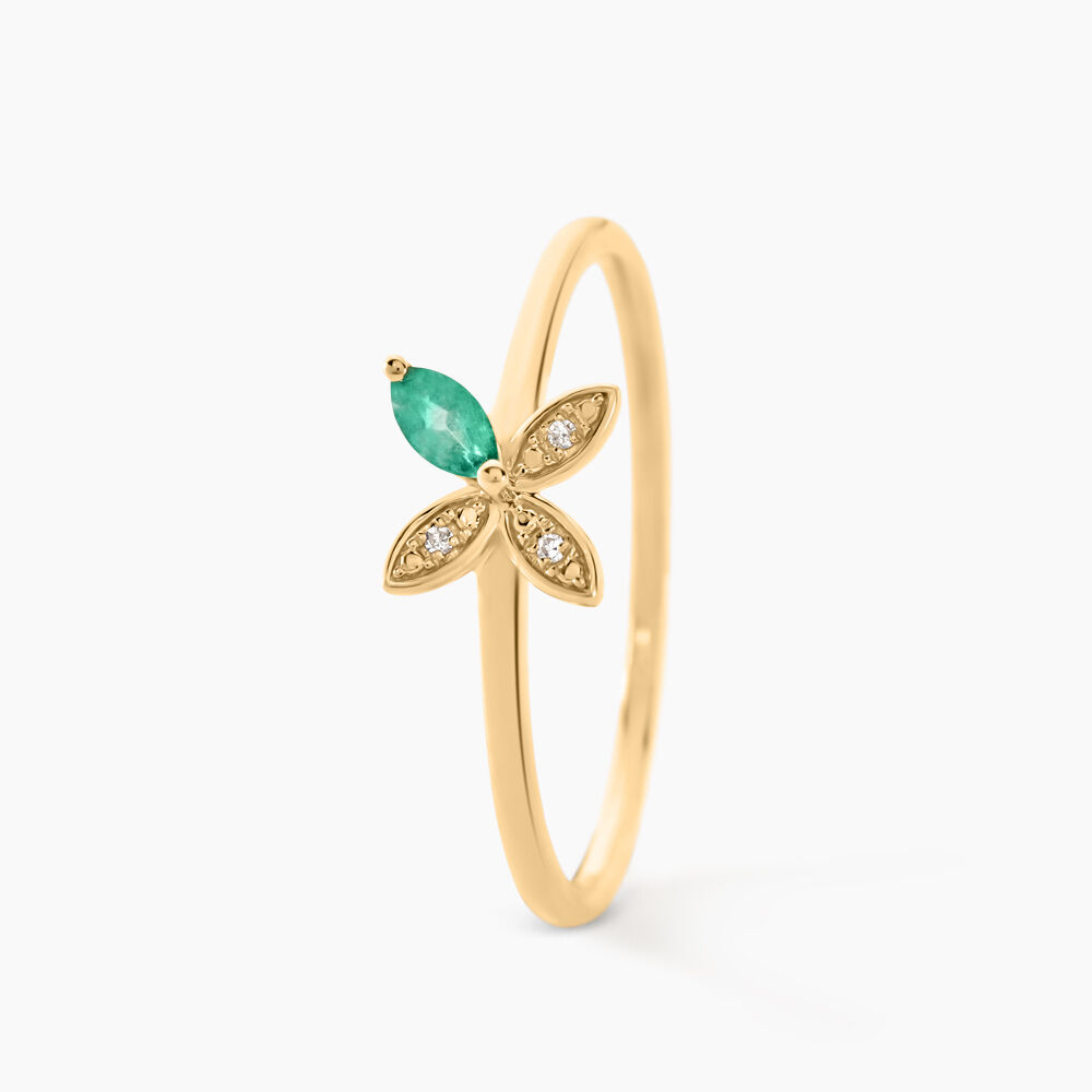 Bague Flower Power Or Jaune Emeraude Diamant - Bagues vintage Femme | Marc Orian