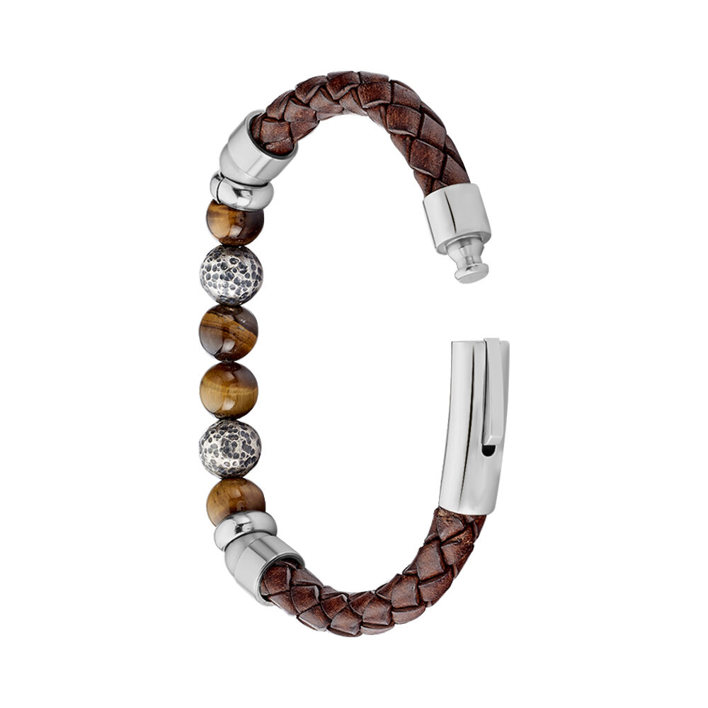 Bracelet Acier Blanc Abraham Pierre De Synthese - Bracelets cuir Homme | Marc Orian