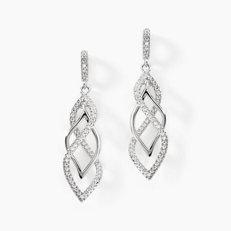 Boucles D'oreilles Pendantes Malika Argent Blanc Oxyde De Zirconium - Pendantes Femme | Marc Orian