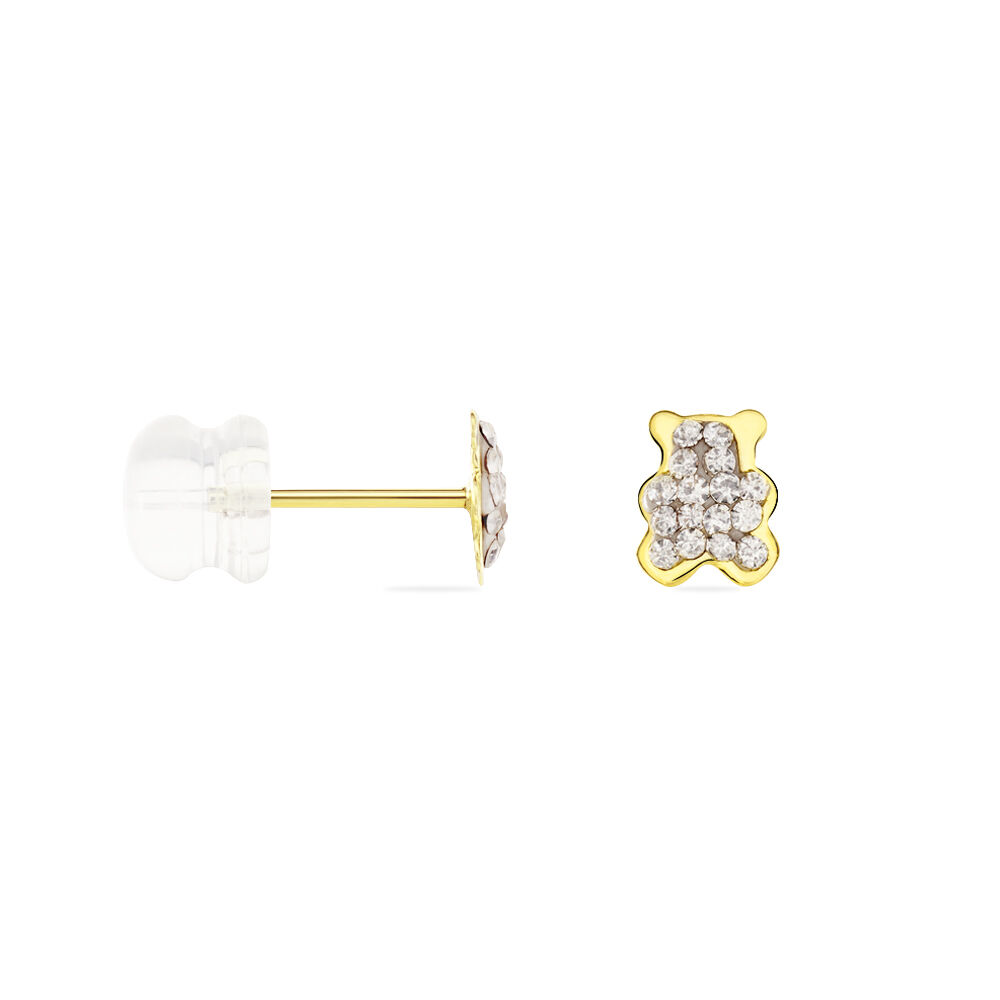Boucles D'oreilles Puces Emerica Ours 0 Or Jaune Strass - Puces Enfant | Marc Orian
