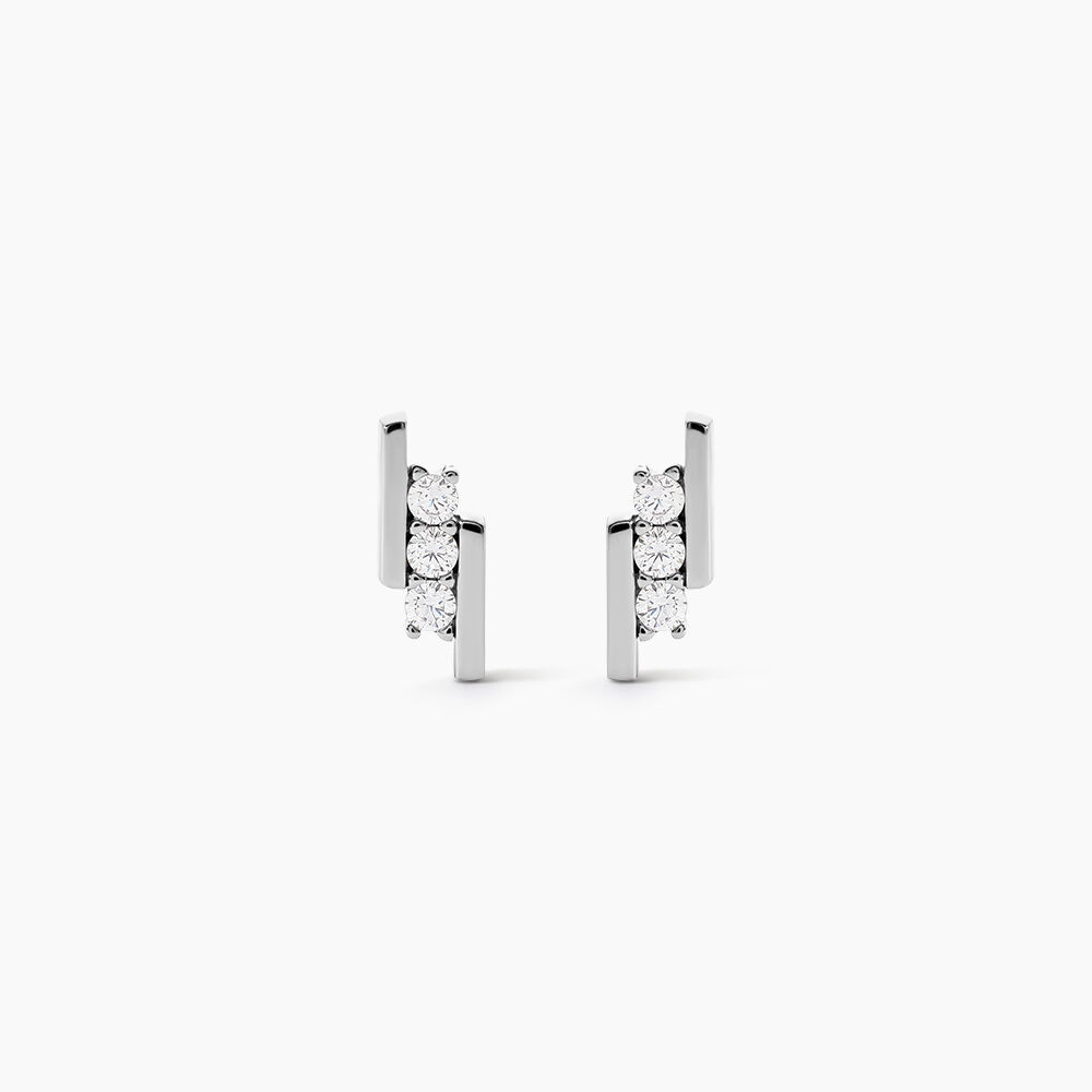Boucles D'oreilles Puces Lousie Argent Blanc Oxyde De Zirconium - Puces Femme | Marc Orian