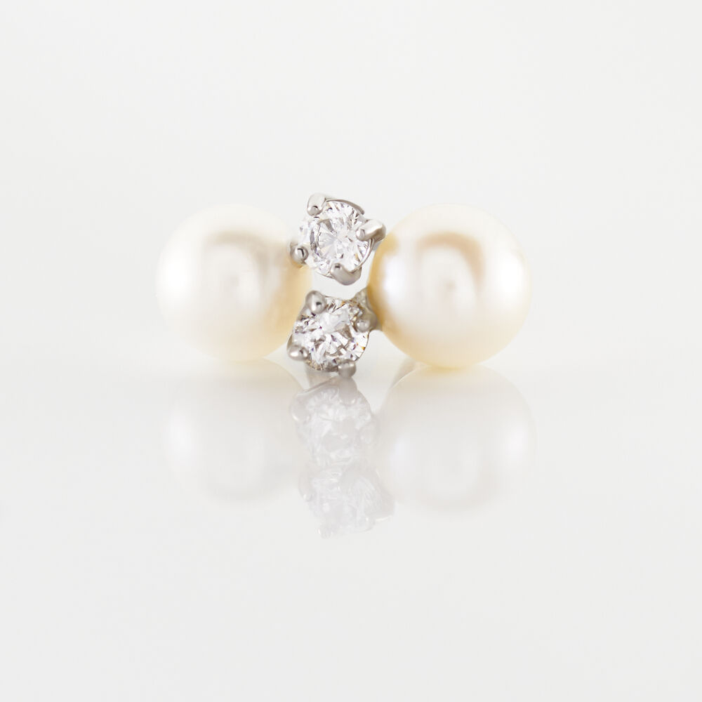 Boucles D'oreilles Puces Eolande Or Blanc Perle De Culture Et Oxyde - Puces Femme | Marc Orian