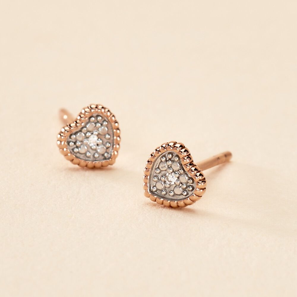 Boucles D'oreilles Puces Mon 1er Diamant Or Rose Diamant -  Femme | Marc Orian