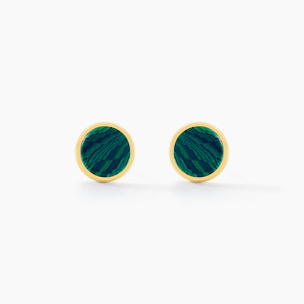 Boucles D'oreilles Puces Athena Acier Dor&eacute; Malachite - Puces Femme | Marc Orian