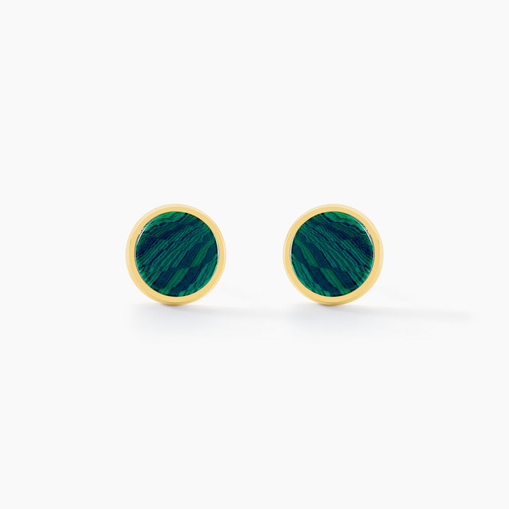 Boucles D'oreilles Puces Athena Acier Dor&eacute; Malachite - Puces Femme | Marc Orian