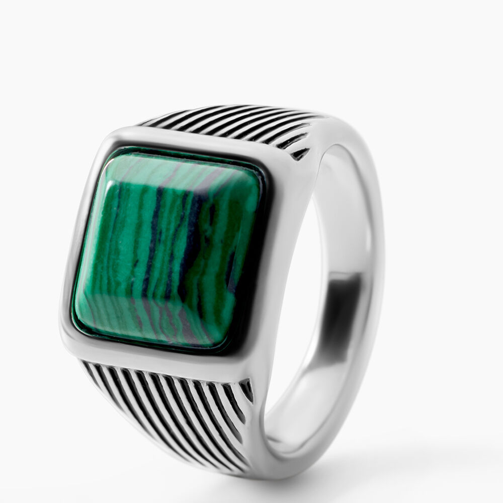 Bague Stones 1 Acier Blanc Malachite - Bijoux fantaisie Homme | Marc Orian