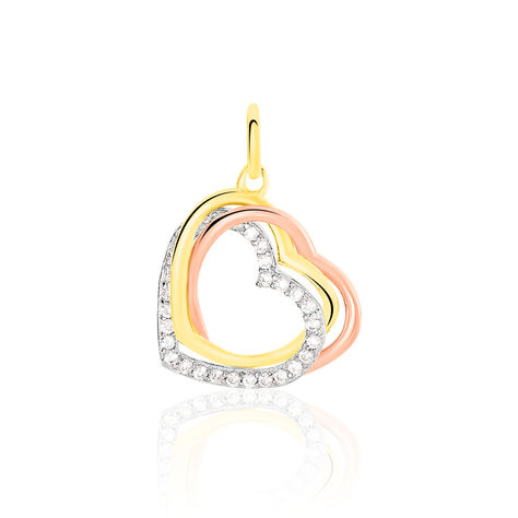 Pendentif Coeur Penche Double Or Bicolore Oxyde De Zirconium - Pendentifs Femme | Marc Orian